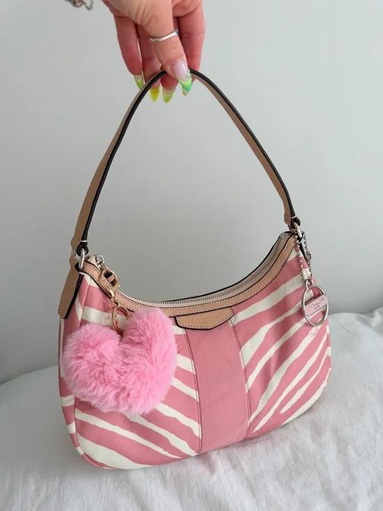 vintage Coach Pink Zebra Print Small Shoulder Bag - Picture 2 of 10